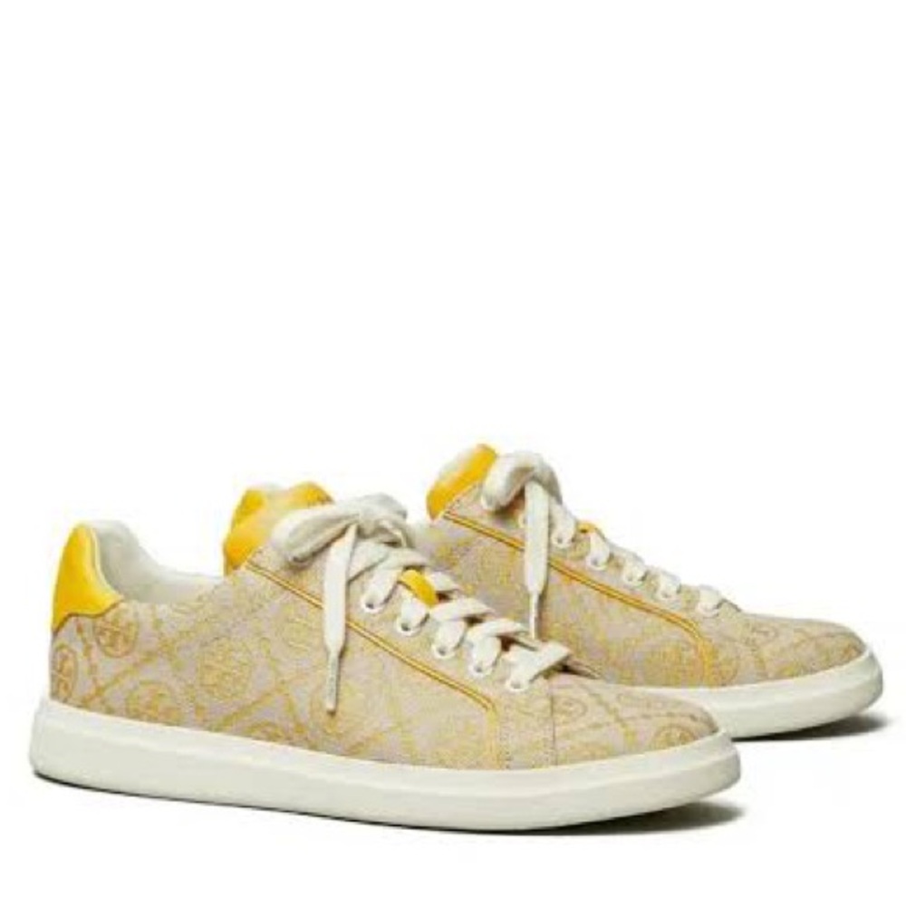 Women’s Tory Burch T Monogram Howell Court Sneaker Size 6.5M Yellow